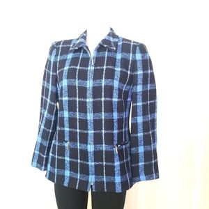 Basler blue plaid wool zip front jacket size FR 40/ medium
